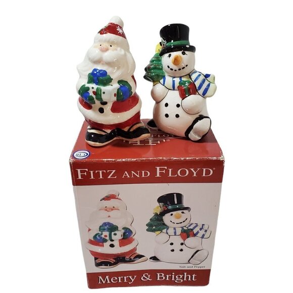 Fitz & Floyd Other - Fitz & Floyd Merry & Bright Salt & Pepper Shakers Ceramic Christmas 2011 NOS